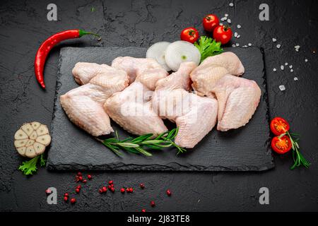 Raw Turkey Wings On Black Slate Stock Photo 381178318