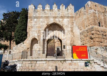 Tower of David in Jerusalem city of Israel: 22 April 2022. Historical buildings. King David Museum. Stock Photo