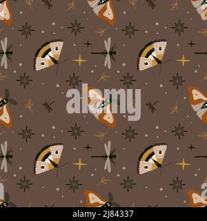 Abstract vector seamless boho moth pattern. Vector background Stock Vector