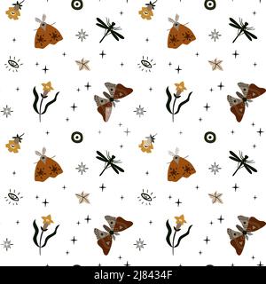 Boho moth seamless pattern. Vector background Stock Vector