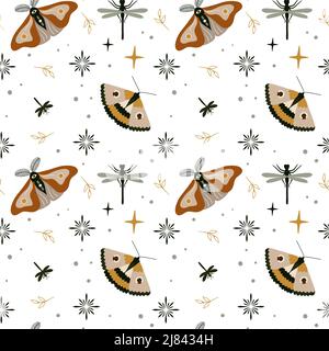 Abstract vector seamless boho moth pattern. Vector background Stock Vector