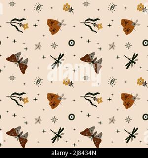 Vector seamless boho moth pattern Stock Vector
