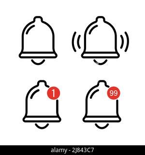 Notification bell icon line set. The ringing bell vibrates to warn of the upcoming show. Vector illustration isolated on white background Stock Vector