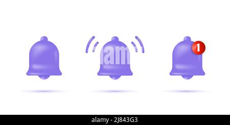 Notification bell icon set. The ringing bell vibrates to warn of the upcoming show. Vector illustration isolated on white background Stock Vector