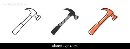 Carpenter hammer icon. Editable Stroke. Isolated vector illustration of different shapes. Stock Vector
