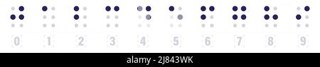 Braille number symbols. Tactile writing system used by visually impaired people icon set. Isolated vector illustration Stock Vector