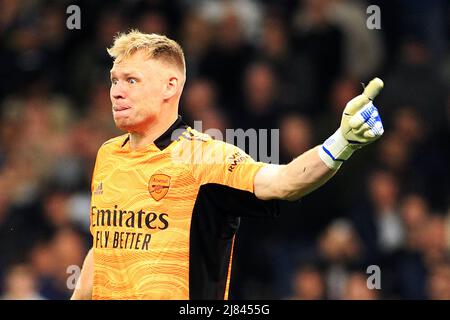 London, UK. 12th May, 2022. Aaron Ramsdale, the goalkeeper of Arsenal reacts. Premier League match, Tottenham Hotspur v Arsenal at the Tottenham Hotspur Stadium in London on Thursday 12th May 2022. this image may only be used for Editorial purposes. Editorial use only, license required for commercial use. No use in betting, games or a single club/league/player publications. pic by Steffan Bowen/Andrew Orchard sports photography/Alamy Live news Credit: Andrew Orchard sports photography/Alamy Live News Stock Photo