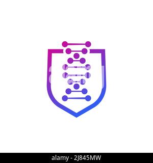 dna and shield logo, genetic protection vector Stock Vector