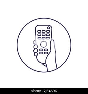 tv remote control, rc in hand line icon Stock Vector