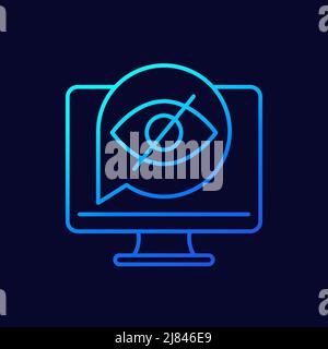 hidden or invisible line icon with eye on screen Stock Vector