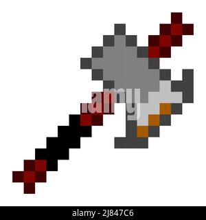 Rusty axe pixel art. Hatchet vector icon, simple striking inventory tool for game Stock Vector