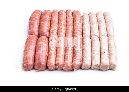 Set of  raw pork sausages isolated on white Stock Photo