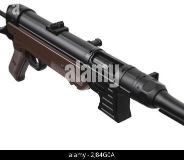 Vintage German submachine gun MP 40. Weapons of the Second World War. Isolate on a white background. Stock Photo