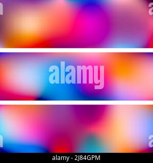 Set of abstract colorful wide backgrounds with very bright multicolor spots. Saturated vector graphic backdrops Stock Vector