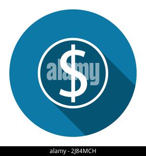 symbol coin dollar with long shadow black,Simple design style.vector illustration Stock Vector