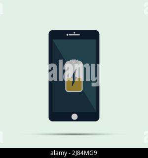 mobile phone.Smartphone with yellow charging battery icon on screen,Vector illustration Stock Vector
