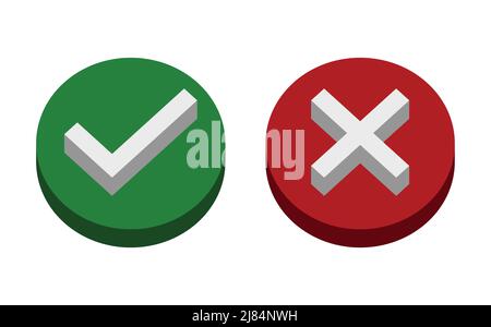 symbol yes or no icon,green,3D,red on white background.Vector illustration Stock Vector