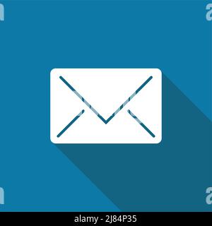 Mail icon with long shadow black on white background,Simple design style,Vector illustration Stock Vector