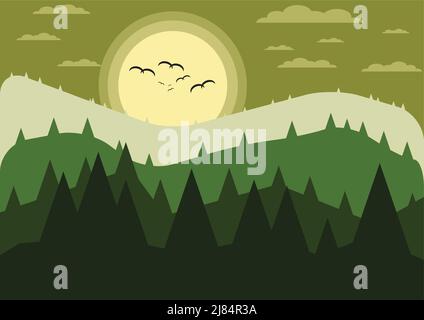 Mountains with forest landscape, Nature Background,Vector llustration Stock Vector