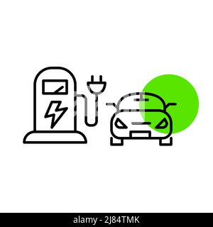 Electric cars charging station. Pixel perfect, editable stroke line art icon Stock Vector