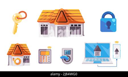 Smart digital home secuity access key pad lock monitoring home using phone automation digital Stock Vector