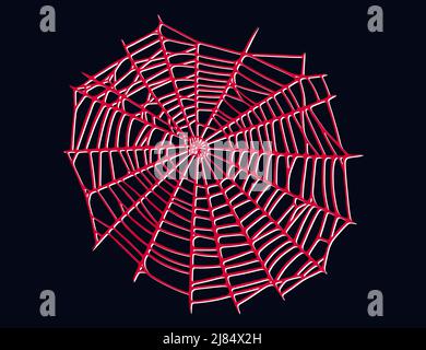 Spider web isolated on dark background. Spooky Halloween cobwebs with red threads. Outline vector illustration Stock Vector