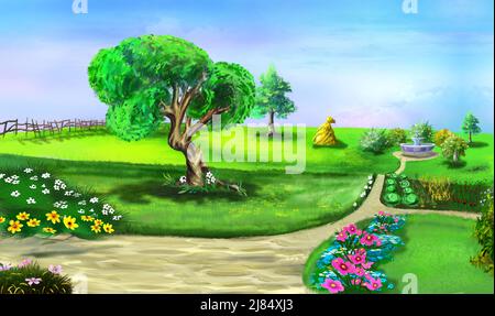 Residential landscape design of the backyard of a country house ...