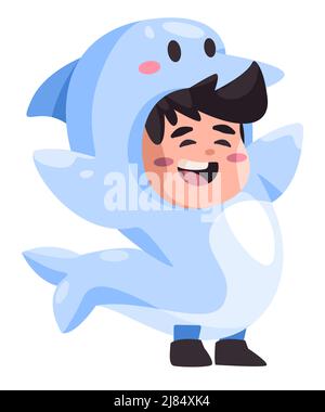 Dolphin fish animal costume wearing suit vector character smiling happy funny children Stock Vector