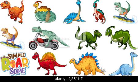 Many dinosaurs on white background illustration Stock Vector