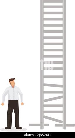 Business man looking at a broken ladder. Concept of business obstacle. Flat cartoon character vector illustration. Stock Vector