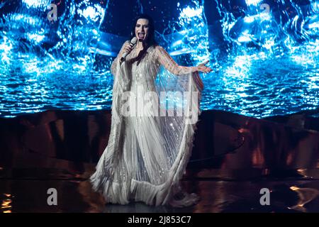 Mika, Laura Pausini performs during 2nd demi-final of Eurovision Song Contest. Turin (Italy) on may 12th, 2022. Photo by Marco Piovanotto/ABACAPRESS.COM Stock Photo