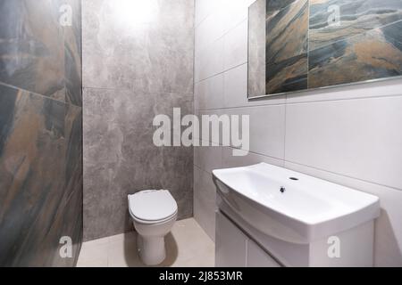 Room in the house apartment right after the renovation. bathroom Stock Photo