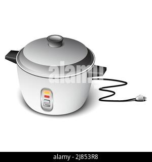 retro electric rice cooker isolated on white background. It is a device that all households use for cooking rice. Stock Vector