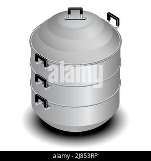 vector illustration.retro steamer pot isolated on white background.A steamer pot may be used to steam a variety of meals, including dumplings and buns Stock Vector
