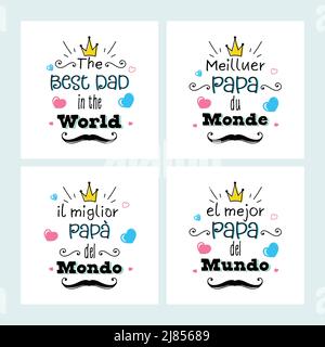 Greeting Card Or Post Design With The Best Dad In The World In Four Type Language. Stock Vector