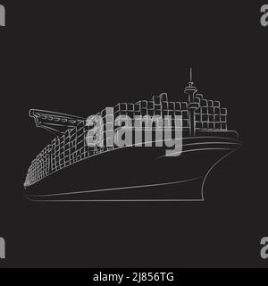 Cargo ship with outline style for your design Stock Vector