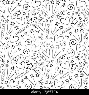 Seamless pattern with doodle grunge elements. Funny background for party decoration. Vector illustration. Stock Vector