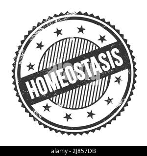 HOMEOSTASIS text written on black grungy zig zag borders round stamp. Stock Photo