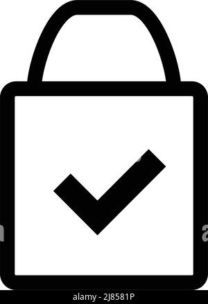 Silhouette of check mark and lock icon. Editable vector. Stock Vector
