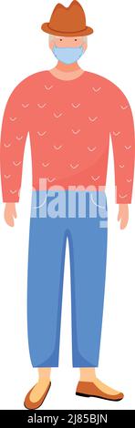 Elderly man with face mask semi flat color vector character Stock Vector