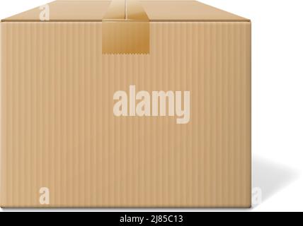 Realistic cardboard box, closed side view isolated on white background Stock Vector