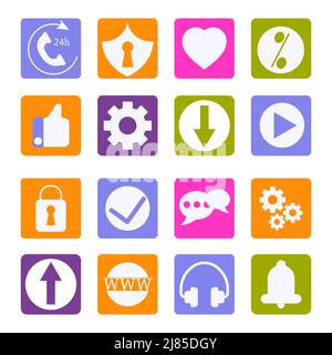 A set of colored square icons, vector isolated on a white background Stock Vector