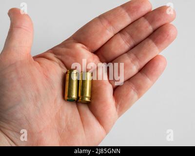 blank bullets 9mm on the hand Stock Photo