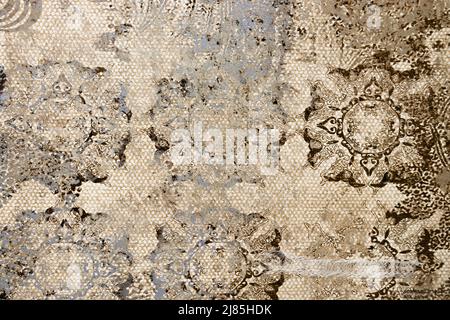 Granite ceramic stone tile with damask pattern vintage effect Stock Photo