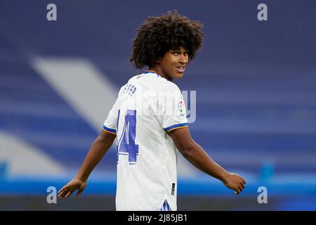 Peter Gonzalez of Real Madrid during the La Liga match between Real Madrid and Levante UD played at Santiago Bernabeu Stadium on May 12, 2022 in Madrid, Spain. (Photo by Ruben Albarran / PRESSINPHOTO) Stock Photo