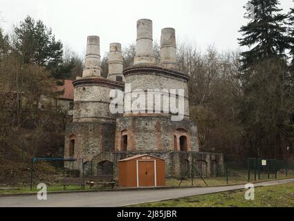 Pacold Lime Kiln (Pacoldova vápenka) in Velká Chuchle district in Prague, Czech Republic. The lime kiln designed by Czech engineer Jiří Pacold was used from 1875 to 1964. Stock Photo