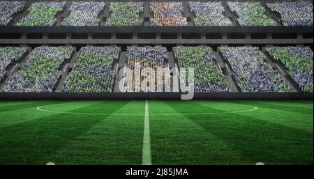 Image of gold confetti falling over sports stadium Stock Photo