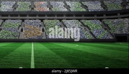 Image of gold confetti falling over sports stadium Stock Photo