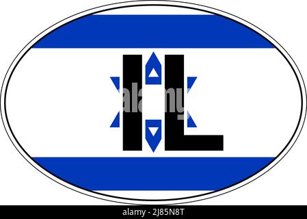 Israel IL flag label sticker on car, international license plate Stock Vector