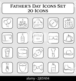 Father Day Hand Drawn Icon Set On White And Grey Square Background. Stock Vector